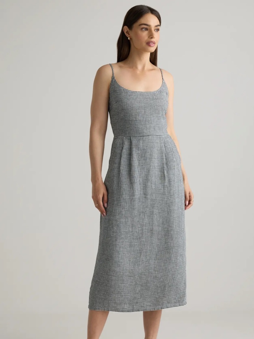 Quince Black and White Gingham Midi Dress